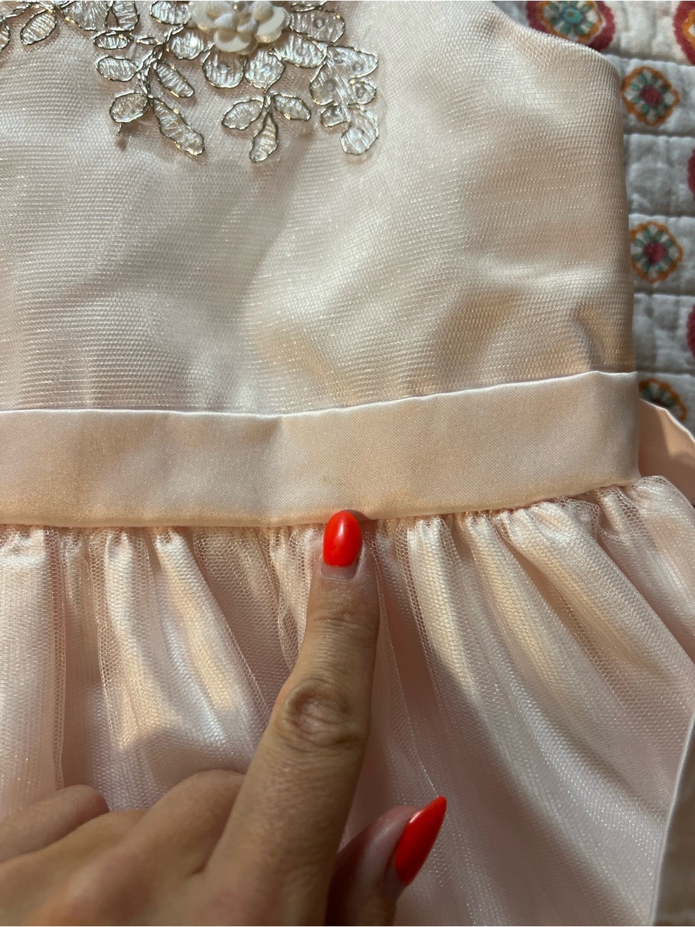 American Princess Pink Ivory Beaded Floral Lace Fit & Flare Girls Dress Size 6 - Picture 3 of 10